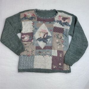 Handmade Knit Sweater Pastel Floral Cottagecore Grannycore Warm Cozy Scalloped